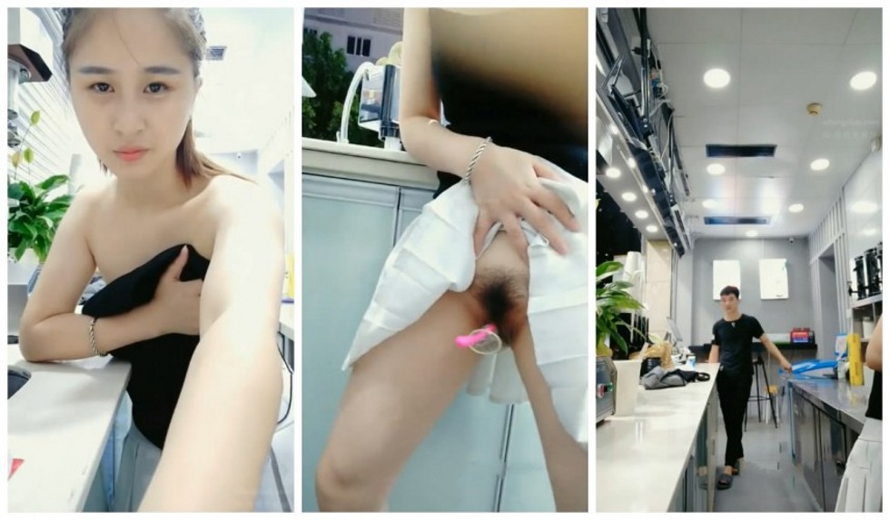生榨果汁店學院派美女服務員上班期間趁老闆不在直播賺外快
