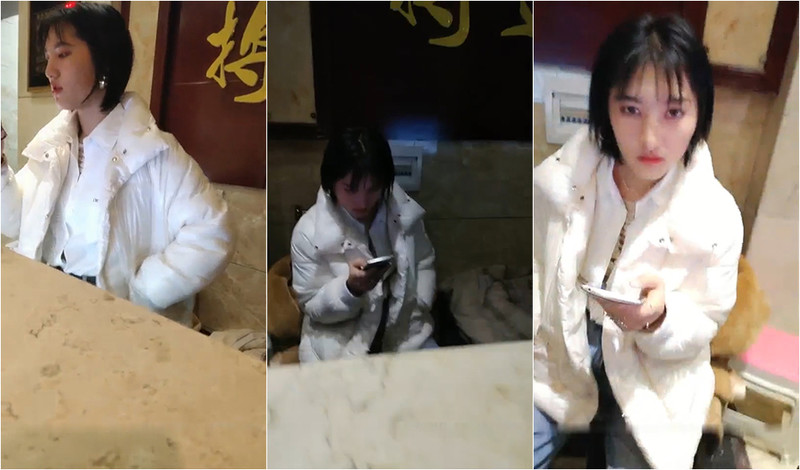 老哥出差深夜賓館開房，搭訕前臺值班服務員，妹子玩挺花，等交班來房間啪啪