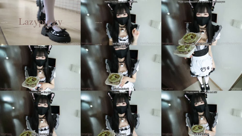 ⚫️ 新品福利，極品白虎嫩妹【lazypiggy懶懶豬】白女僕變身黑絲吊帶小貓咪
