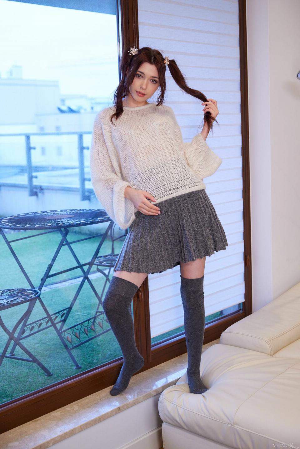 Super cute chick with pigtails touching[22P]