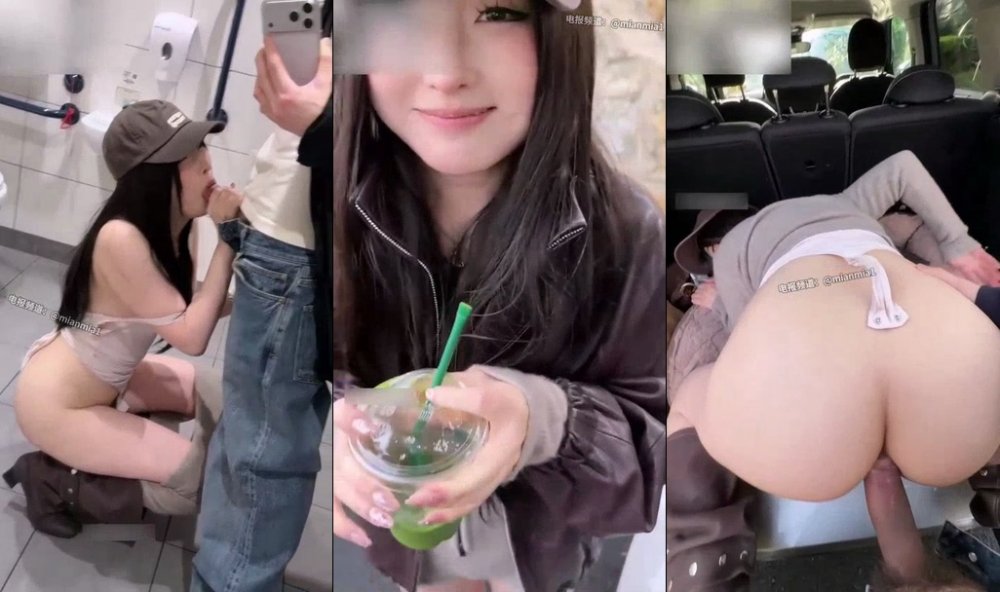 蹲在公共廁所幫男友口交，看哪個比較大，道具還是真雞巴。男友的大雞巴刺激她的慾望，即使停車場有人，她也會直接後入式，被操到雙腿軟弱！