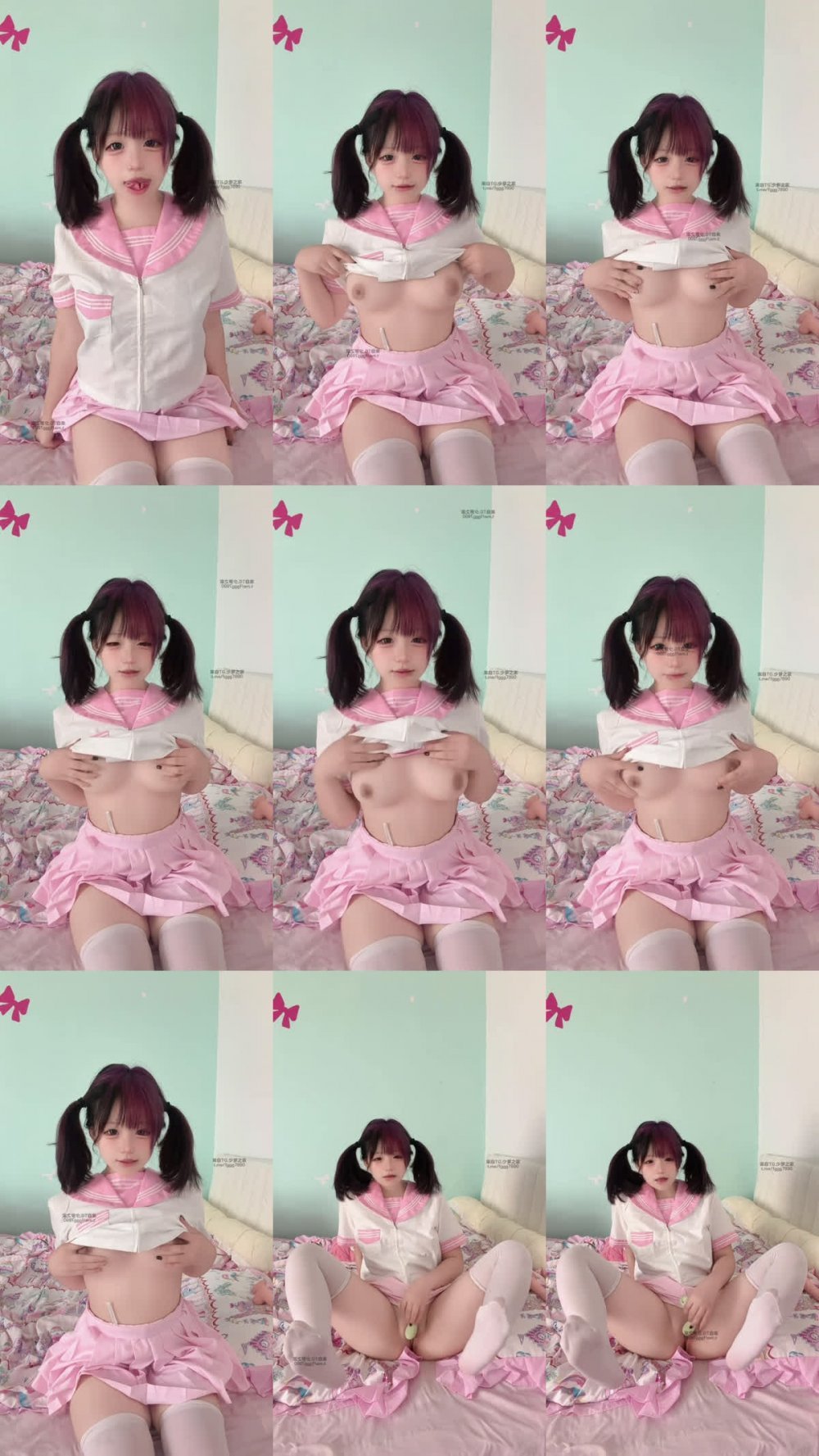 ⚫️ 頂級高美雙尾可愛女孩 [音樂盒] 贊助商 520 私人版，白色絲質水手服假陰莖插入B，白色精液不停流淌，呻吟不止