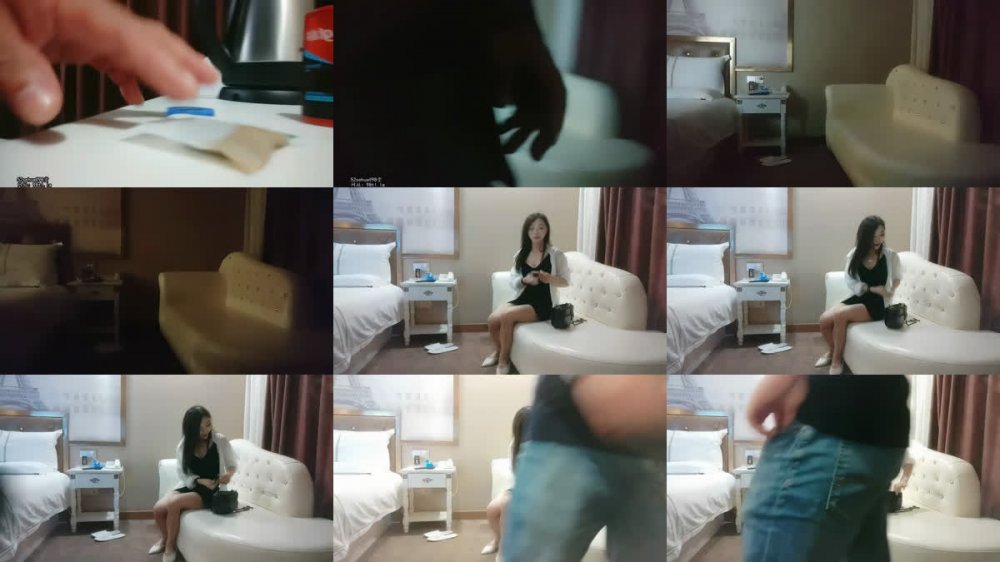 [AI 強化] 20210520_[原文] 酒吧帶領Lady_Sex第二場會議 與一位穿黑衣的美女在飯店會面，穿著黑色長襪 沙發 打破 B 的特寫