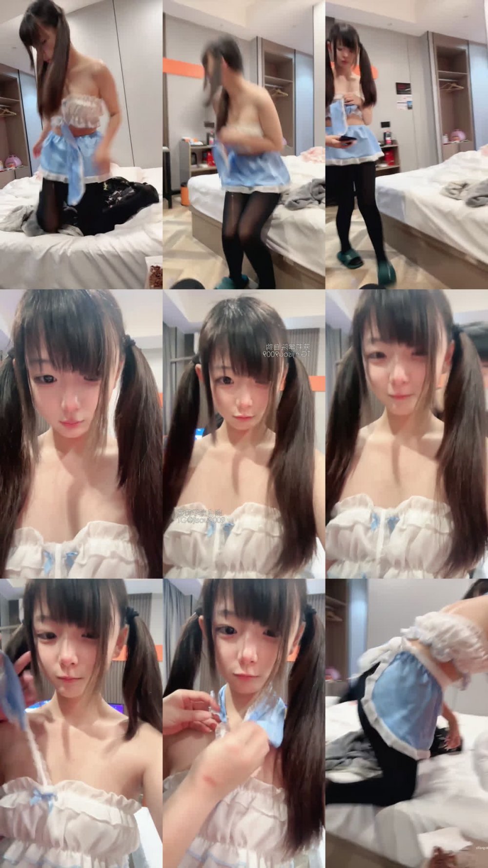 ⚫️ 高雅、頂尖活力的年輕女子【馬尾靈魂女孩】綁著雙馬尾、穿著白色絲襪，穿著女裝，完全暴露自慰與終極美麗陰部