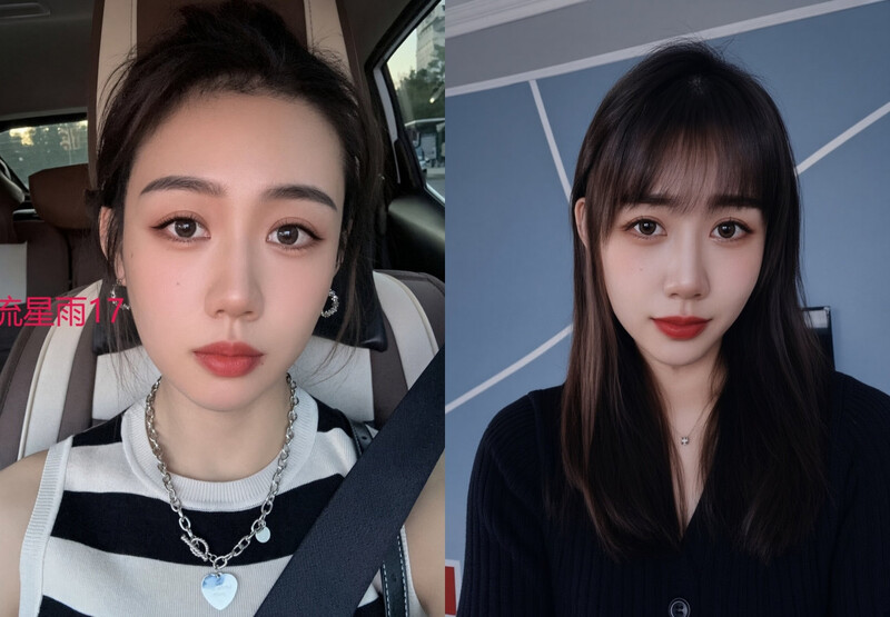 一位大眼睛、長髮的年輕女子在性愛時露出臉龐，戴著兔耳濾鏡，甜美地微笑著自拍。晚上，她的頭髮盤成黑色長襪，褲襠敞開，騎馬時跪著吸吮