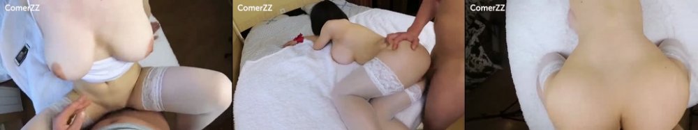 女人的白絲還沒脫，上衣被解開奶子露出來被他又揉又捏。 她騎上去自己晃，奶子跟著跳。 他按著她往裡狠頂